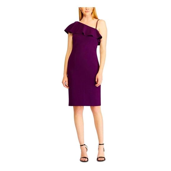 EUC Ralph Lauren Cocktail Dress Embellished Strap Ruffle Aubergine Sz. 4 - Picture 1 of 9